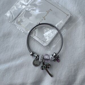 Silver Charm Bracelet with Tree & Crystal and purple Charms